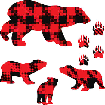 Bear buffalo plaid set. Vector illustration woodland animal . Lumberjack clipart.