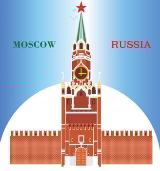 Spasskaya tower of the Moscow Kremlin on blue background vector