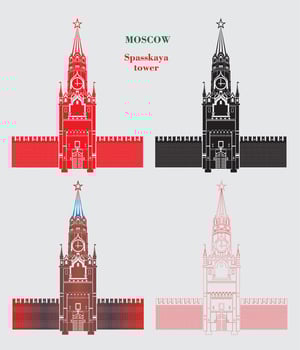 Spasskaya tower of the Moscow Kremlin in four color vector