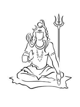 Shiva, Hindu God, Sitting With Beads, Trident. Modern Sketchy Outline vector