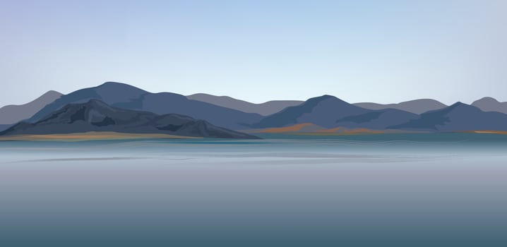 Mountain and hills landscape. Rural skyline. Lake Lagoon resort view background vector