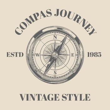 logo compass hand drawn illustration. Isolated vector illustration in sketch engraving vintage retro style vintage retro design element for labels, badges, stickers, emblems template design
