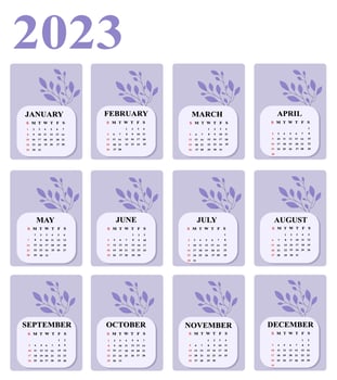 2023 calendar template with purple color design vector