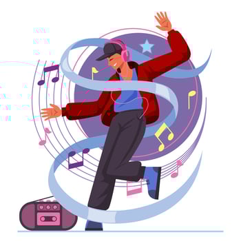 Happy Young People Dancing with Radio vector