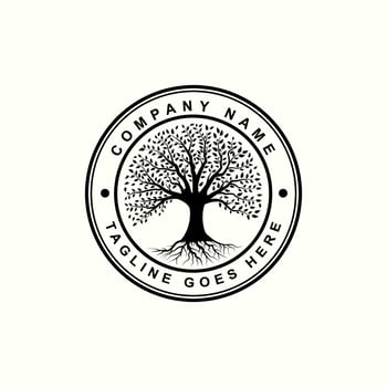 oak tree logo design, tree vector circle shape. Tree of life logo design inspiration