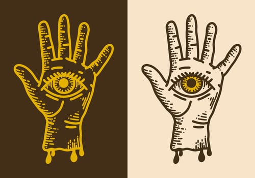 Eye on a hand vintage retro line art vector