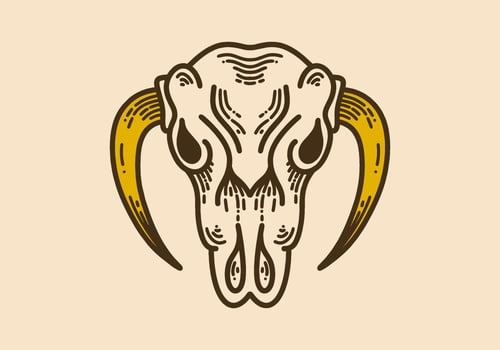 Bull skull with upside down horn vintage retro line art vector