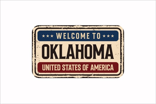 Welcome to Oklahoma vintage rusty license plate on a white background, vector illustration