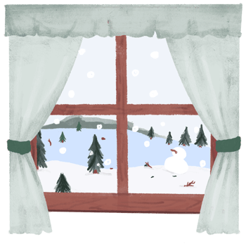 Hand Drawn Christmas landscape looking through the window in chalk style illustration png