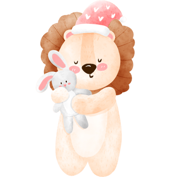 Sleepy lion with bunny png