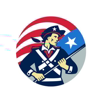 American Patriot Holding Brandish USA Flag Circle Retro vector
