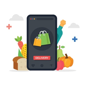 Online grocery shopping delivery service. Online ordering of food illustration. vector