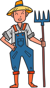 Hand Drawn male farmer holding a rake illustration png