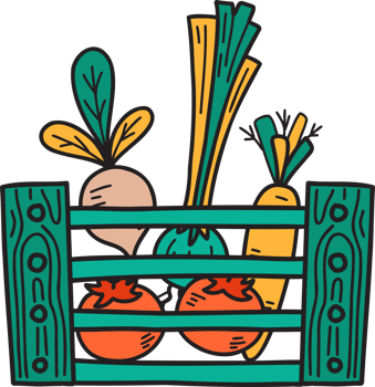 Hand Drawn Wooden baskets for fruits and vegetables illustration png