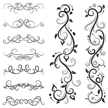 Calligraphic swirl border elements vector