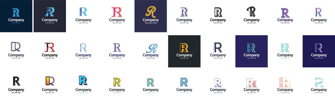 R Logo Collection. 30 Business logo collection for financial company or Design agency. Vector Brand Illustration
