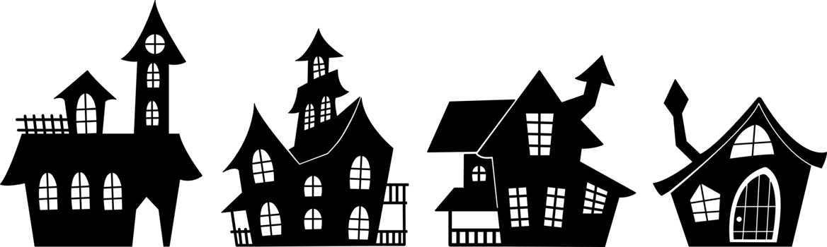 isolated Halloween houses and a castle on a transparent background. png