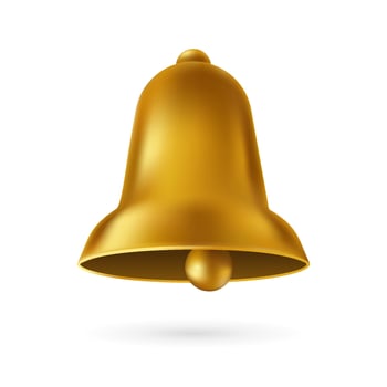 Golden realistic bell. Yellow symbol of merry christmas vector