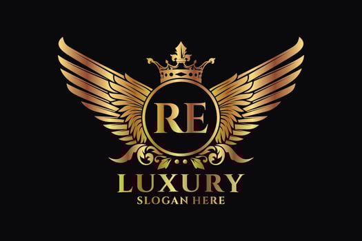 Luxury royal wing Letter RE crest Gold color Logo vector, Victory logo, crest logo, wing logo, vector logo template.