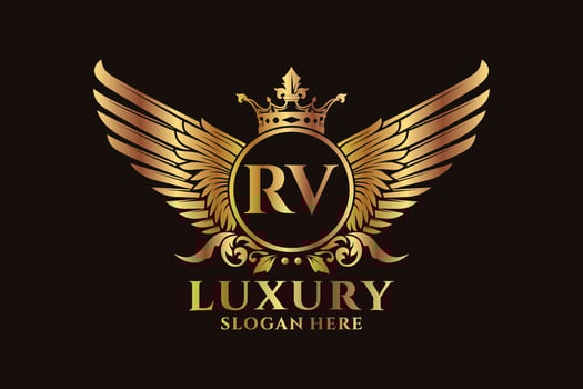 Luxury royal wing Letter RV crest Gold color Logo vector, Victory logo, crest logo, wing logo, vector logo template.