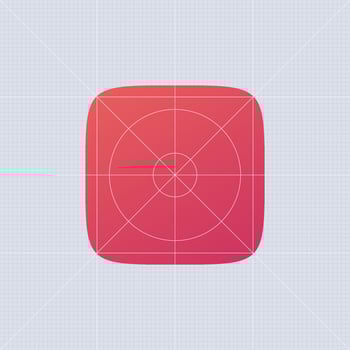 Superellips app ios template. Red ui button sign with rounded design smartphone application gradient with mesh minimalism trendy graphic circle with divergent vector rays banner.