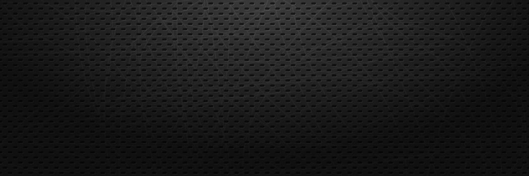 Black backdrop with oval slits. Dark background with rounded holes. Scratched and perforated metal surface. Modern geometric banner design template. Monochrome vector illustration.