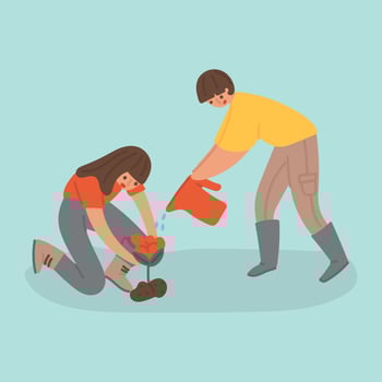 Boy and Girl Growing a Flower vector