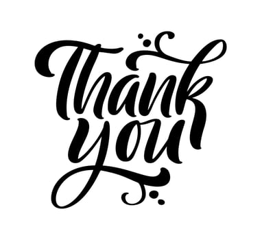 Hand drawn vintage vector text Thank you. Calligraphy lettering illustration for wedding, Thanksgiving Day, greeting card, tag. Isolated on white background