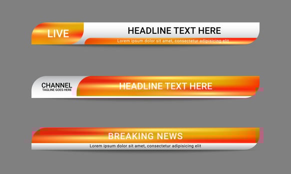 Newscast lower third banner vector. Set of lower third bar templates for breaking news, sports news on television, video and media online vector