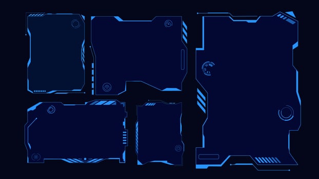 Techno frame, interface. Futuristic virtual hud grid display blue ui hologram user interface modern vector dashboard future graphic electronic menu cyberspace.