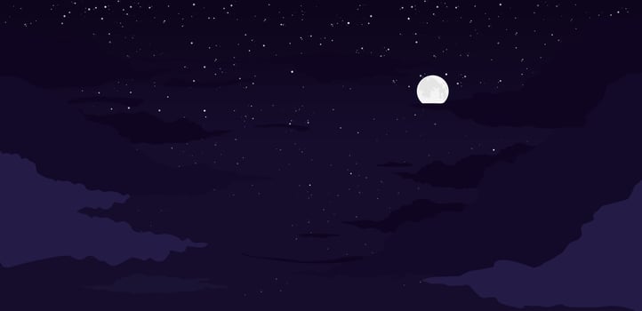 Moon night background. Luminous moon on starry sky with clouds bright fantasy shine against background full starry sky pensive vector beautiful night with light cloudy haze clipart.