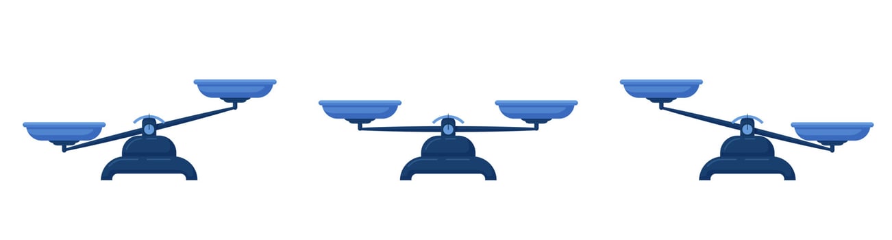 Scales balancing illustration. Scales with hesitating cups legal comparisons law laws. vector