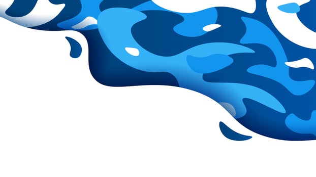 Gradient futuristic blue wave flow isolated on white background. Colorful azure, waving, liquid splashes, abstract stains of water or pond backdrop vector graphic illustration