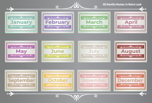 12 Months names in  Decorative Attractive Design with Retro Look vector