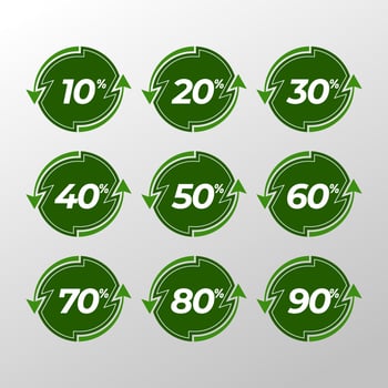 Set of circle percentage progress bar diagrams meters ready-to-use for web design, user interface UI or infographic - indicator with green color vector