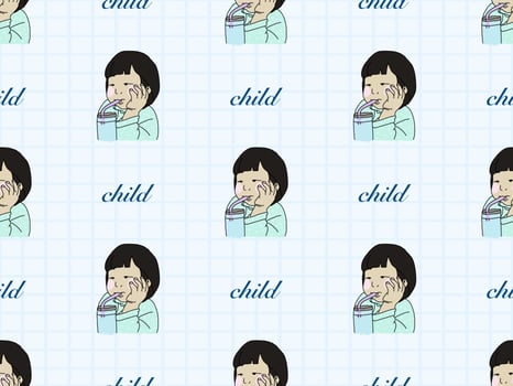 Child cartoon character seamless pattern on blue background vector