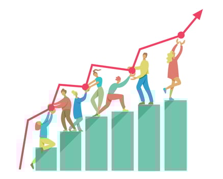 team of people raising up infographic arrow vector