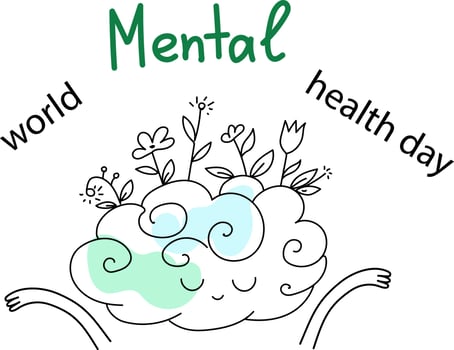Vector world mental health day poster doodle hand drawn style illustration