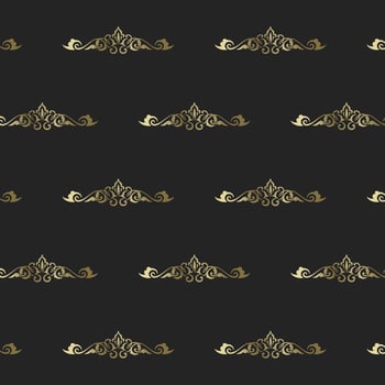 Vintage heraldic seamless pattern. Intertwining gold ornament in rich victorian style on dark background. vector
