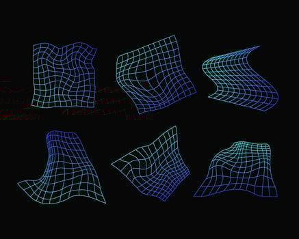 Geometric grids with neon gradient set vector