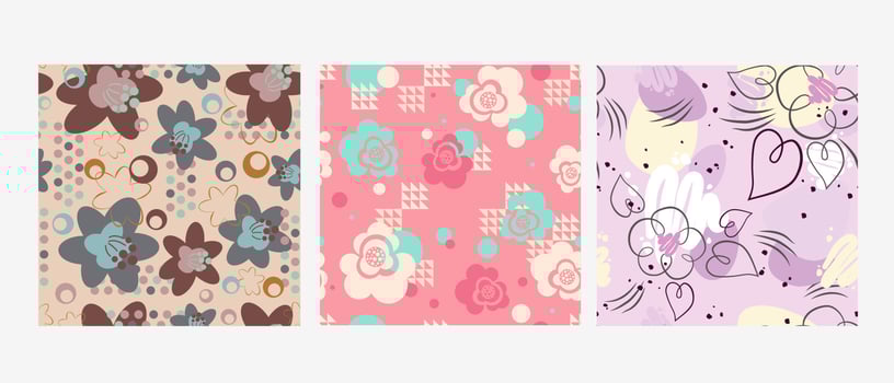 Fashionable seamless pattern with flower blossom. Floral background set for textile, interior decor, paper vector illustration.