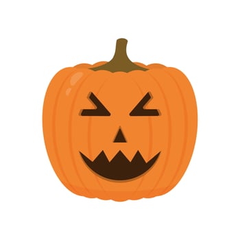 Halloween Pumpkin with smiling face icon isolated on white. Cute cartoon Jack-o'-Lantern. Halloween party decorations. Easy to edit vector template