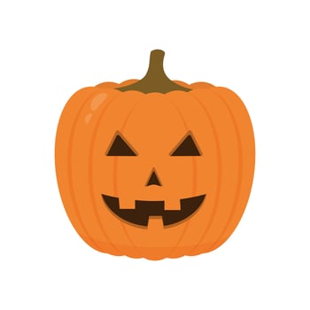 Halloween Pumpkin with smiling face icon isolated on white. Cute cartoon Jack-o'-Lantern. Halloween party decorations. Easy to edit vector template