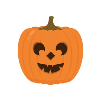 Halloween Pumpkin with smiling face icon isolated on white. Cute cartoon Jack-o'-Lantern. Halloween party decorations. Easy to edit vector template