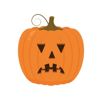 Halloween Pumpkin with scary face icon isolated on white. Cute cartoon Jack-o'-Lantern. Halloween party decorations. Easy to edit vector template.