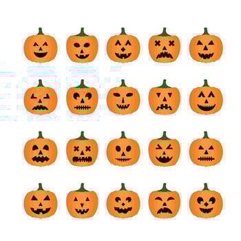 Halloween Pumpkins Faces icon set. Cute cartoon Jack-o'-Lantern s isolated on white. Halloween party decorations. Easy to edit vector template