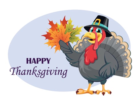 Happy Thanksgiving. Funny cartoon turkey bird vector