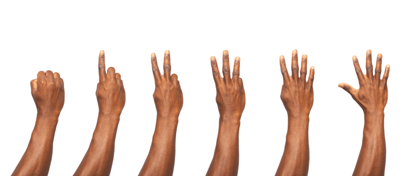 Set of counting black hands isolated on transparent background. Counting from   0 to 5 png