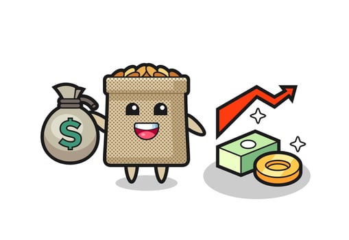 wheat sack illustration cartoon holding money sack vector