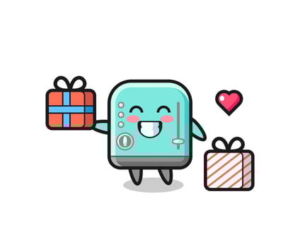 toaster mascot cartoon giving the gift vector